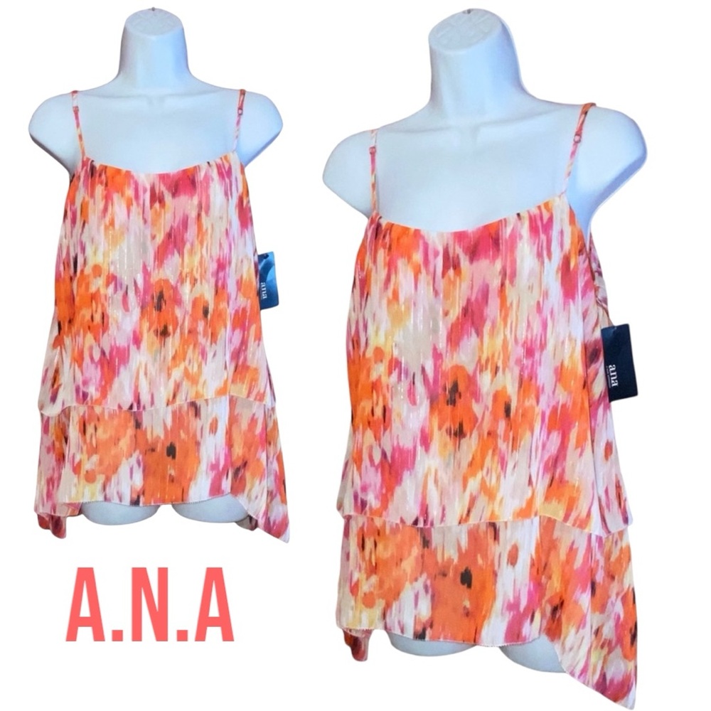 ANA Ikat Golden Poppy Sheer Tiered Strappy Multi Color Top Women’s Large NWT - Picture 15 of 15